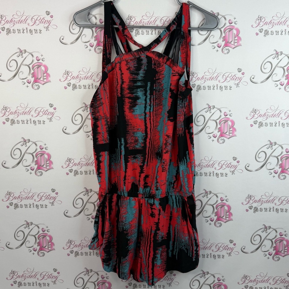 Fabletics romper jumper one piece shorts Red and Black Patterned Jumpsuit